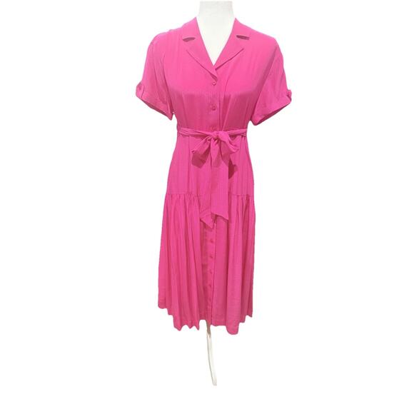 Amour‎ Vert Dress Women's Pink Rayon? V-Neck Barbie Collar Button Up, Midi Small - Picture 2 of 16
